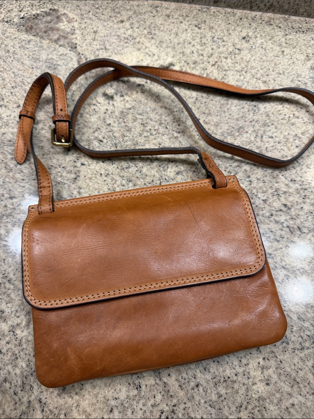 Classic Cognac Leather Crossbody Bag